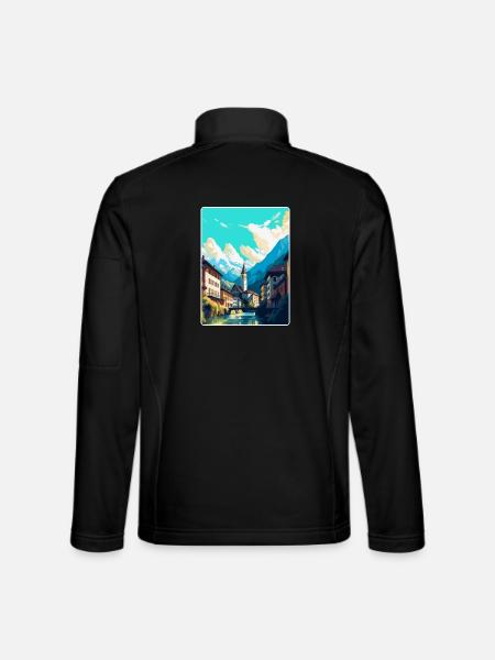 Chur Schweiz Vintage Reiseplakat Souvenir - Unisex Softshelljacke - Schwarz - Hinten
