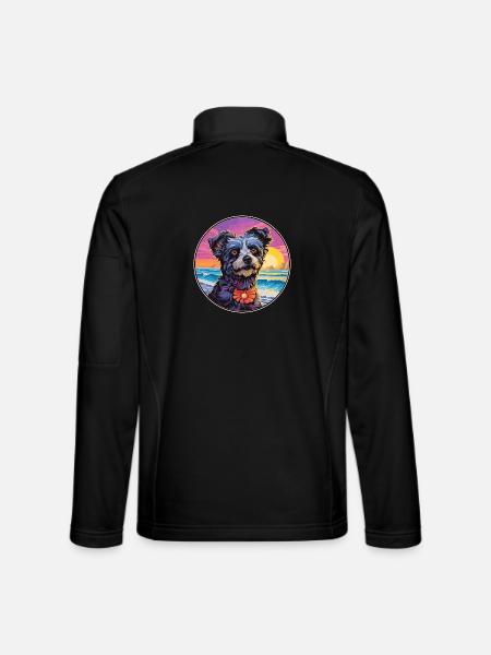 Mudi Hunderasse Buntes Karikatur Aquarell - Unisex Softshelljacke - Schwarz - Hinten