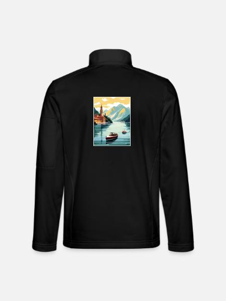 Comer See Italien Dekoration Vintage Reiseposter - Unisex Softshelljacke - Schwarz - Hinten