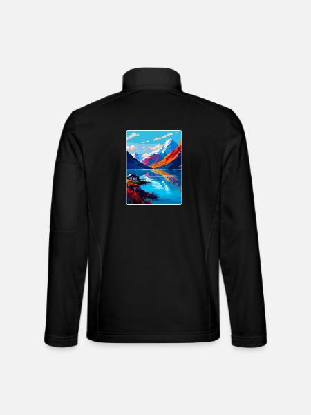 Fjorde Norwegen Vintage Reiseposter WPA Souvenir - Unisex Softshelljacke - Schwarz - Hinten