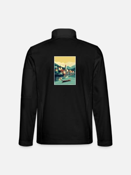 Comer See Italien Dekoration Vintage Reiseposter - Unisex Softshelljacke - Schwarz - Hinten
