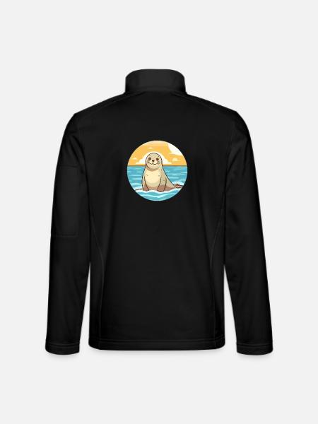 Siegel Aquarell Cartoon Kawaii Clipart Tier - Unisex Softshelljacke - Schwarz - Hinten