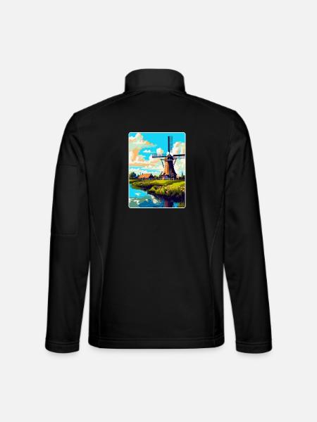 Kinderdijk Niederlande Vintage Reiseposter WPA - Unisex Softshelljacke - Schwarz - Hinten