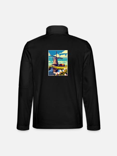 Kinderdijk Niederlande Vintage Reiseposter WPA - Unisex Softshelljacke - Schwarz - Hinten
