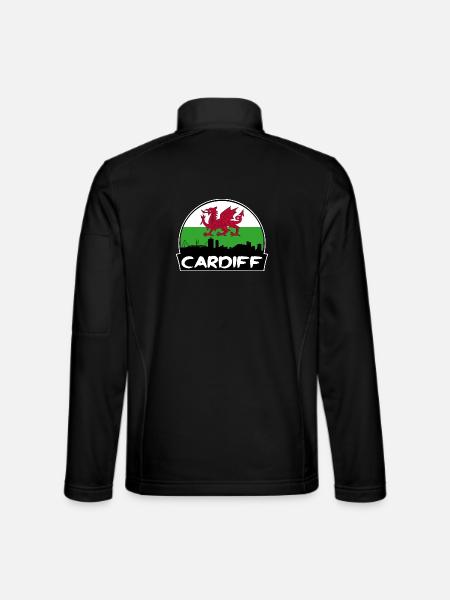 Cardiff Wales Flagge Skyline Silhouette Reisen - Unisex Softshelljacke - Schwarz - Hinten