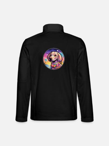 Dunker Dog Rasse bunte Karikatur Aquarell - Unisex Softshelljacke - Schwarz - Hinten