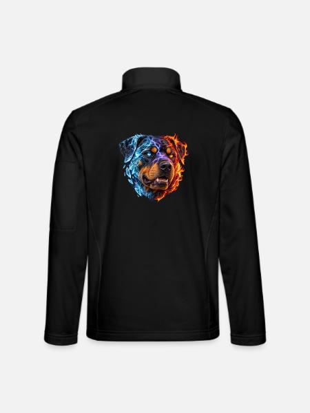 Rottweiler-Feuer und Eis – Hundeporträt - Unisex Softshelljacke - Schwarz - Hinten