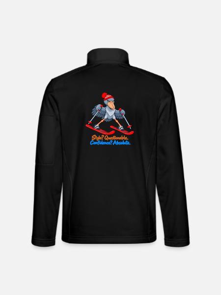 Shoebill auf Skiern – Absolutes Vertrauen - Unisex Softshelljacke - Schwarz - Hinten