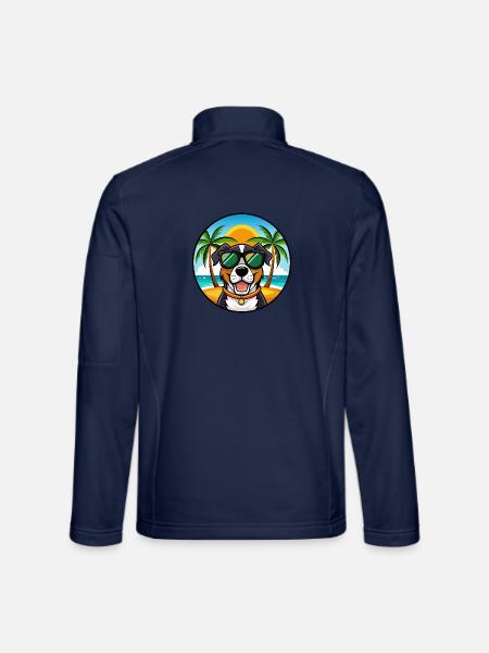 Greater Swiss Mountain Dog Breed Cartoon Beach - Unisex Softshell Jacket - navy - Back