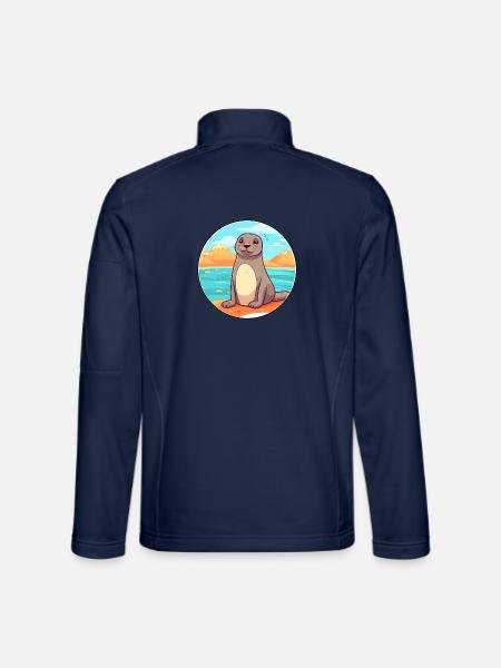 Siegel Aquarell Cartoon Kawaii Clipart Tier - Unisex Softshelljacke - Navy - Hinten