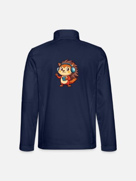 Igel Lustige Zeichentrickfigur Kopfhörer Musik - Unisex Softshelljacke - Navy - Hinten