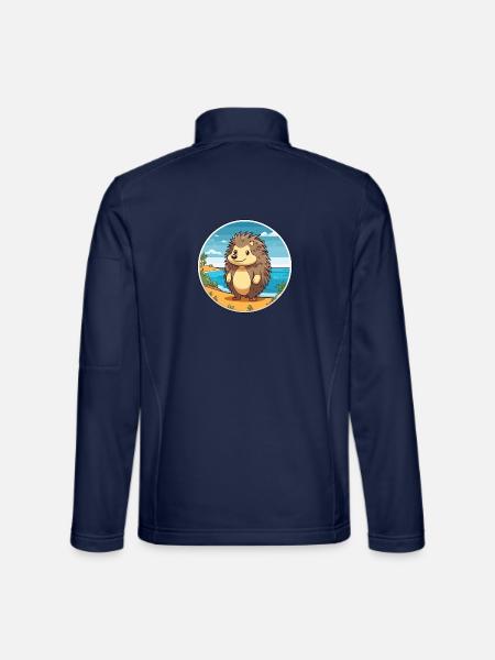 Igel Aquarell Karikatur Kawaii Clipart Tier - Unisex Softshelljacke - Navy - Hinten
