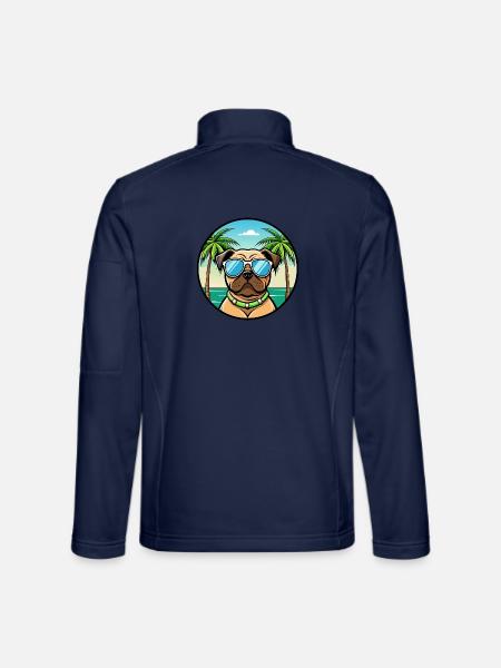 Mops Hund Rasse Cartoon Sonnenbrille Strand - Unisex Softshelljacke - Navy
