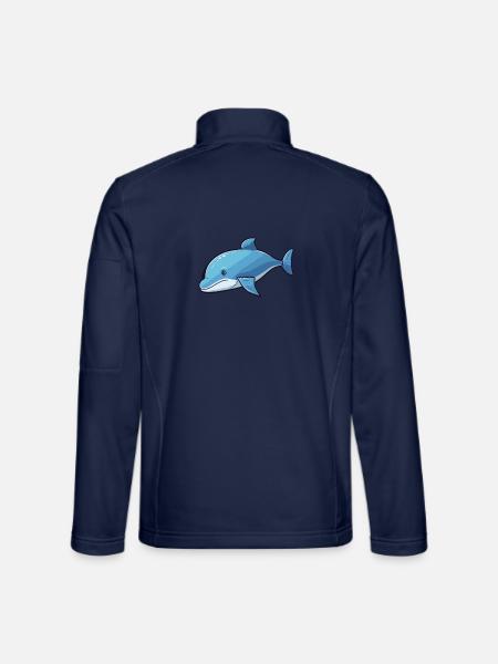 Blauwal-Karikatur-Kawaii-Aquarell-Illustration - Unisex Softshelljacke - Navy - Hinten