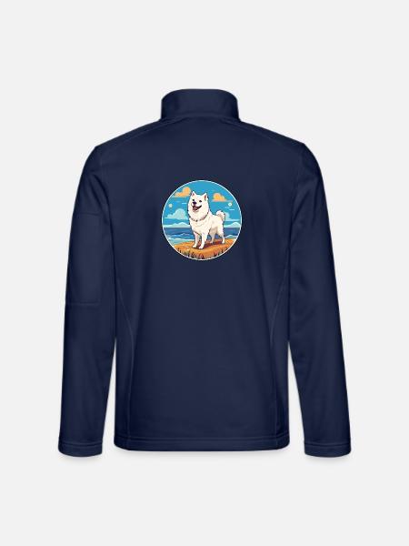 Amerikanische Eskimo-Hunderasse Cartoon Kawaii Clipart - Unisex Softshelljacke - Navy - Hinten