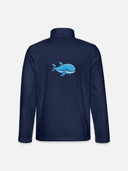 Blauwal-Karikatur-Kawaii-Aquarell-Illustration - Unisex Softshelljacke - Navy - Hinten