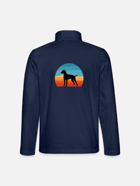 Braque D Auvergne Hund Liebe Silhouette Retro Sonnenuntergang - Unisex Softshelljacke - Navy - Hinten