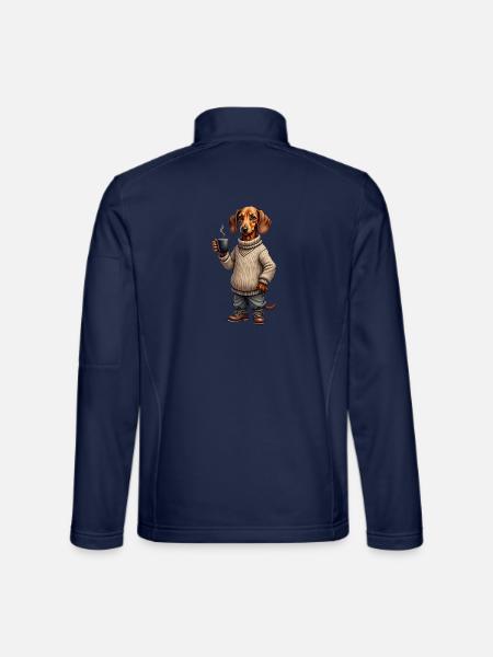 Müder Dackel mit Kaffeebecher – Gravur ohne Text - Unisex Softshelljacke - Navy - Hinten