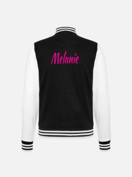 Melanie Schrift Neon Pink auf Schwarz - College-Sweatjacke - Schwarz/Weiß