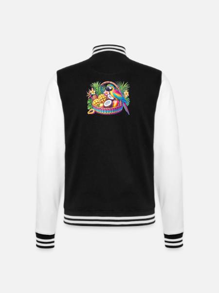 Obstkorb mit Papagei - College-Sweatjacke - Schwarz/Weiß