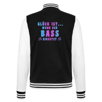 Glück ist wenn der Bass einsetzt! GOA - College-Sweatjacke - Schwarz/Weiß - Hinten - Marisol (170cm)