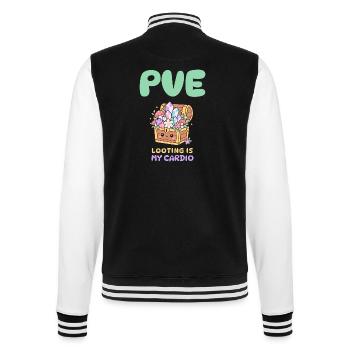 Cozy Gamer PvE Schatztruhe Looting Design - College-Sweatjacke - Schwarz/Weiß - Hinten - Marisol (170cm)