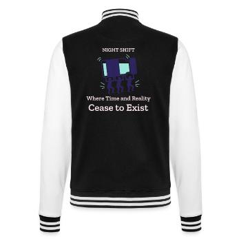 Nachtschicht: Zeit und Realität stehen zum Stillstand - College-Sweatjacke - Schwarz/Weiß - Hinten - Marisol (170cm)