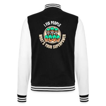 Ich repariere Menschen. Was ist deine Superkraft - College-Sweatjacke - Schwarz/Weiß - Hinten - Marisol (170cm)