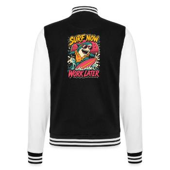 Surfender Hai – Surf Now Work Later - College-Sweatjacke - Schwarz/Weiß - Hinten - Marisol (170cm)