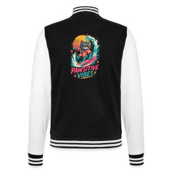 Surfende Katze – Pawsitive Vibes - College-Sweatjacke - Schwarz/Weiß - Hinten - Marisol (170cm)