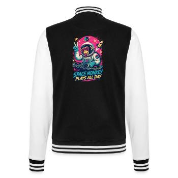 Affen-DJ im Weltraum – Space Monkey Plays All Day - College-Sweatjacke - Schwarz/Weiß - Hinten - Marisol (170cm)