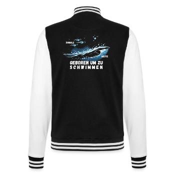 Geboren um zu schwimmen - damals und heute - College-Sweatjacke - Schwarz/Weiß - Hinten - Marisol (170cm)