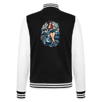 Hot Rod Pin-up Girl: 50s Muscle Car Mechanikerin - College-Sweatjacke - Schwarz/Weiß - Hinten - Marisol (170cm)
