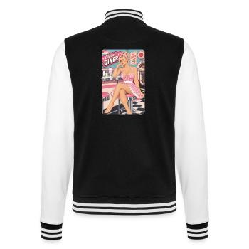 Rockabilly Pinup Girl blond im 50er Jahre Diner - College-Sweatjacke - Schwarz/Weiß - Hinten - Marisol (170cm)