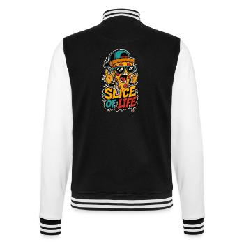 Pizza mit Cap und Rockhand – Slice of Life - College-Sweatjacke - Schwarz/Weiß - Hinten - Marisol (170cm)