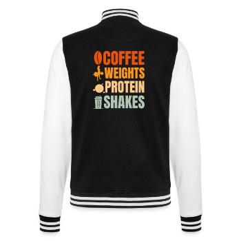 Kaffeegewichte Proteinshakes - College-Sweatjacke - Schwarz/Weiß - Hinten - Marisol (170cm)