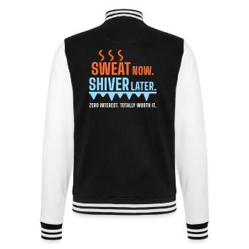 Sweat Now. Shiver Later. – Sauna & Eisbad - College-Sweatjacke - Schwarz/Weiß - Hinten - Marisol (170cm)