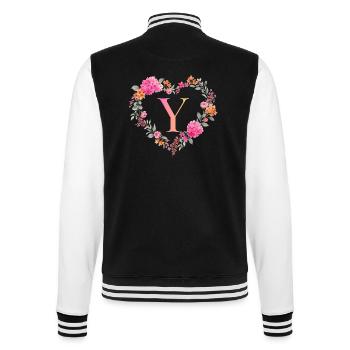 Y Monogramm Blumen Herz personalisierbar - College-Sweatjacke - Schwarz/Weiß - Hinten - Marisol (170cm)