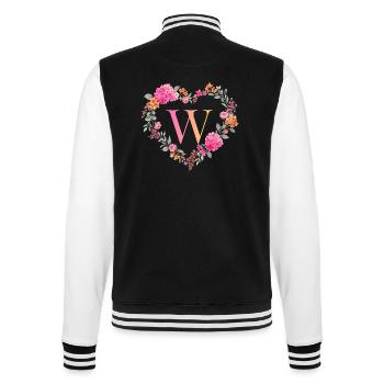 W Monogramm Blumen Herz personalisierbar - College-Sweatjacke - Schwarz/Weiß - Hinten - Marisol (170cm)