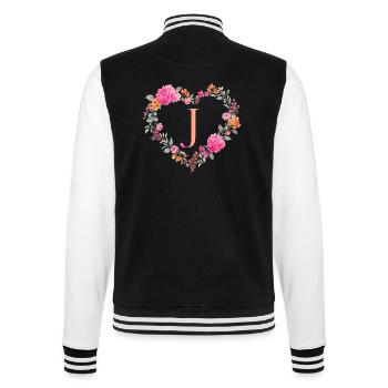 J Monogramm Blumen Herz personalisierbar - College-Sweatjacke - Schwarz/Weiß - Hinten - Marisol (170cm)