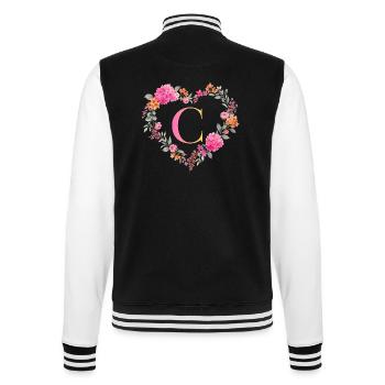 C Monogramm Blumen Herz personalisierbar - College-Sweatjacke - Schwarz/Weiß - Hinten - Marisol (170cm)