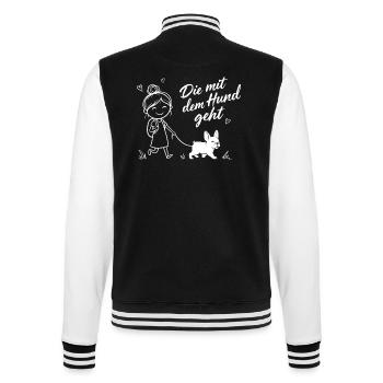 Die mit dem Hund geht Französische Bulldogge - College-Sweatjacke - Schwarz/Weiß - Hinten - Marisol (170cm)