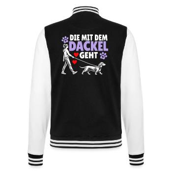 Die mit dem Dackel geht - College-Sweatjacke - Schwarz/Weiß - Hinten - Marisol (170cm)