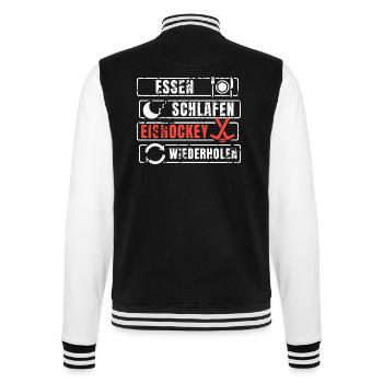 Essen Schlafen Eishockey Wiederholen - College-Sweatjacke - Schwarz/Weiß - Hinten - Marisol (170cm)