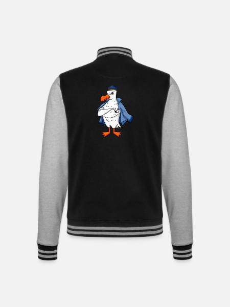 Muscular seagull with anchor tattoo seagull gift - College Sweat Jacket - black/heather grey
