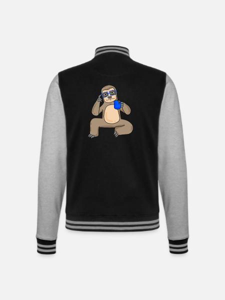 Sloth with glasses and coffee - College Sweat Jacket - black/heather grey