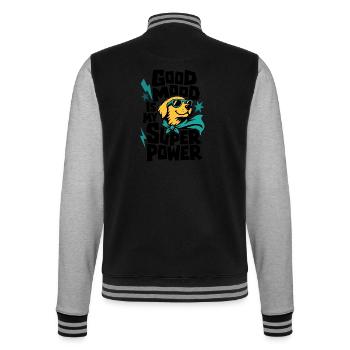 Hund als Superheld – Good Mood Is My Super Power - College-Sweatjacke - Schwarz/Grau meliert - Hinten - Marisol (170cm)
