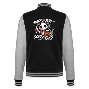 HALLOWEEN-KATZE – SÜSSES ODER SAURES. - College-Sweatjacke - Schwarz/Grau meliert - Hinten - Marisol (170cm)