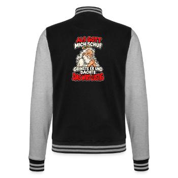 Als Gott mich schuf Lustiger Spruch - College-Sweatjacke - Schwarz/Grau meliert - Hinten - Marisol (170cm)