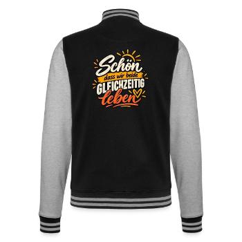 Schön, dass wir beide gleichzeitig leben - College-Sweatjacke - Schwarz/Grau meliert - Hinten - Marisol (170cm)